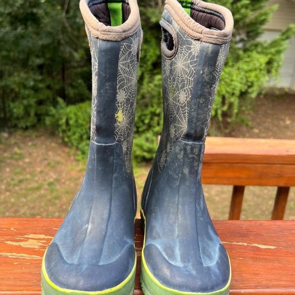 BOGS Youth 12 Boys Spider Web Waterproof Insulated Rain Snow Boots Blue Green